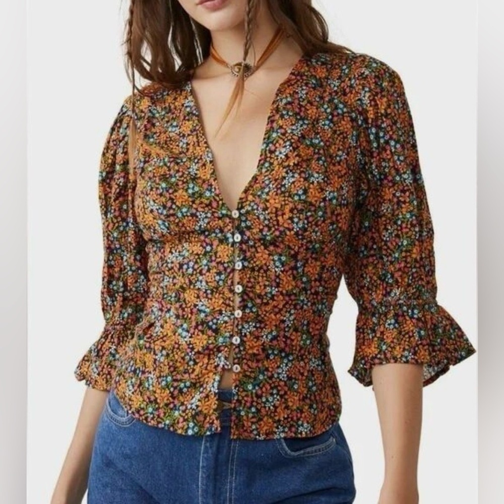 Free People I Found You Printed Top in Size Large